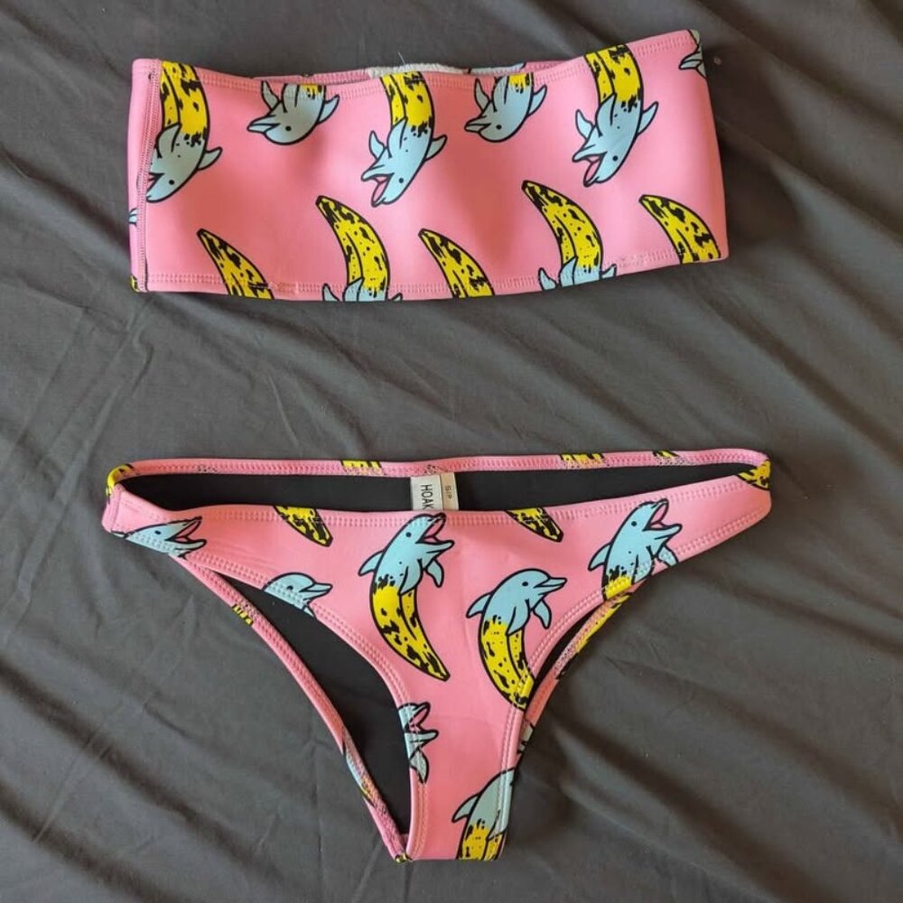 Women’s Pink Dolphin & Banana Print Bandeau Bikini Set